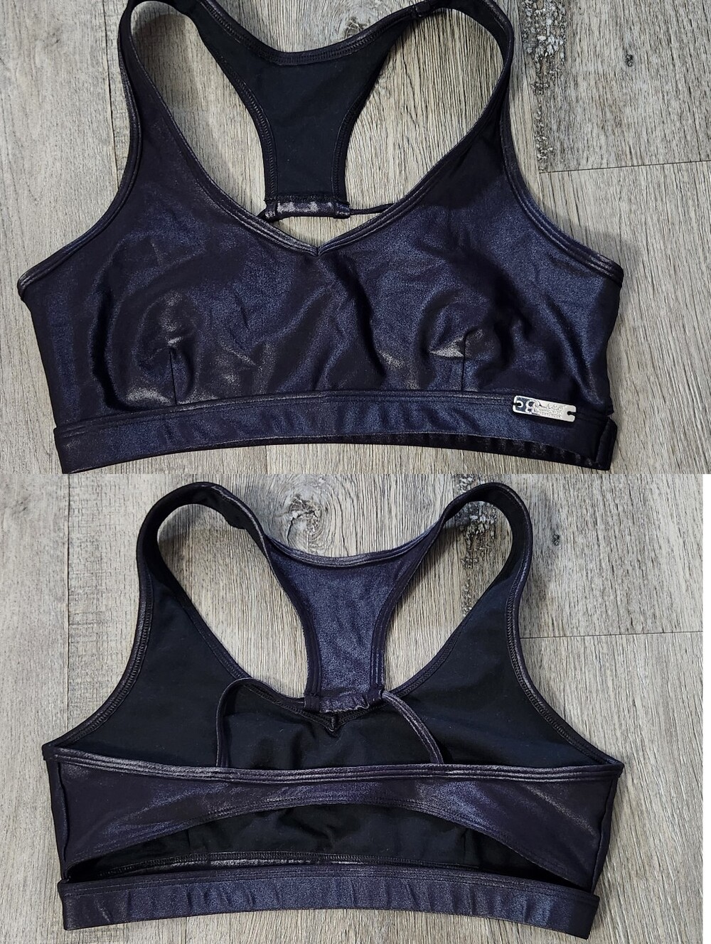 Rare!Bombshell Sportswear Shiny Black Racerback Sports Bra